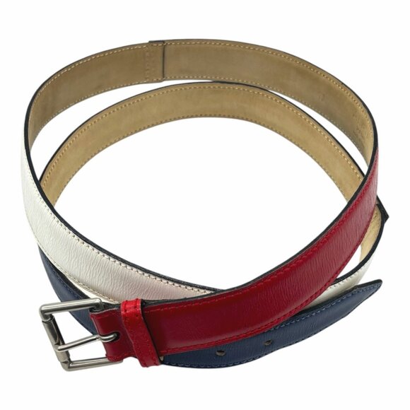 ALAIA Red White Blue Leather Color Block Thin Buckle Belt 70 US 28 Skinny 1.25" - Picture 8 of 14
